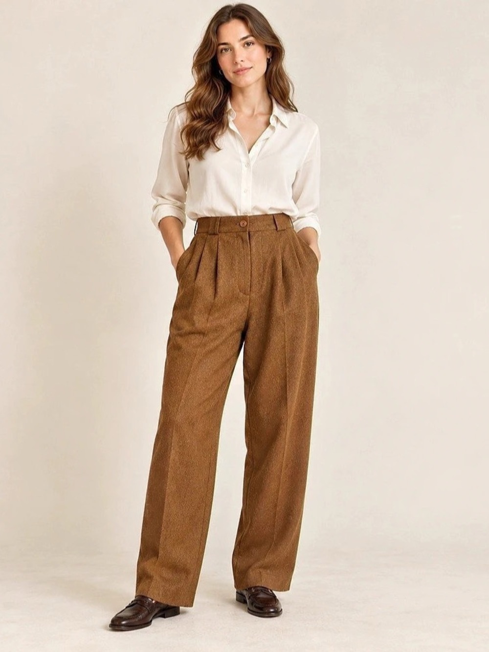 Blassport by Bill Blass Brown 100% Wool Pleated Trousers Size 8 fully lined
